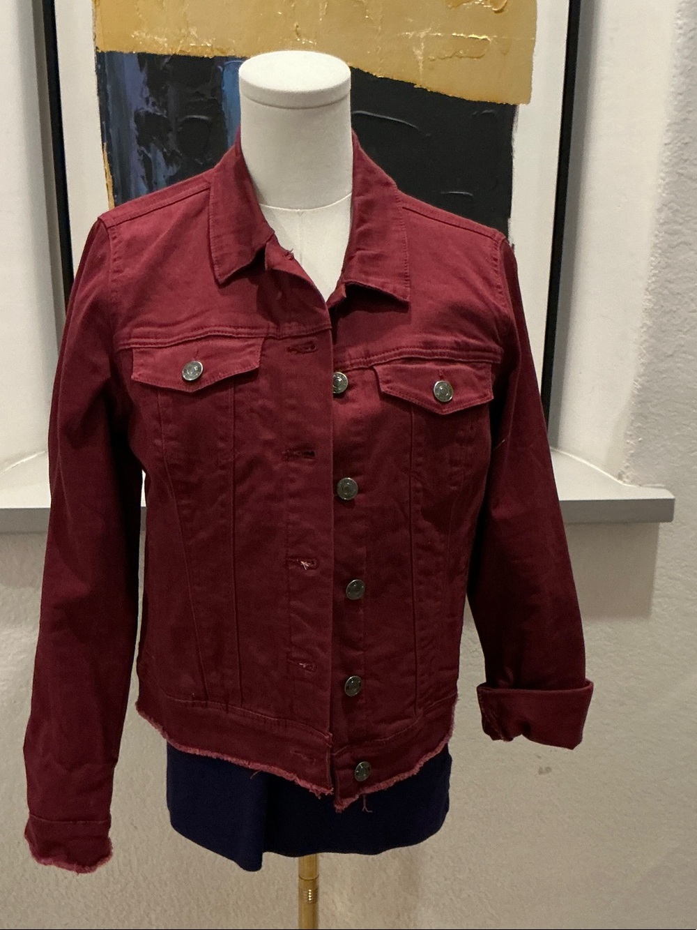 Nine West Women's Wine Denim Jacket - Button Front Jean Coat